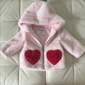 Old Navy Pink Hoodie with Red Heart Accents